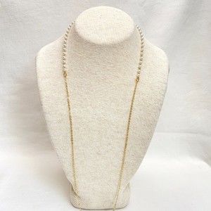 Opera Length Necklace Faux Pearl Back Gold Tone Cable Chain